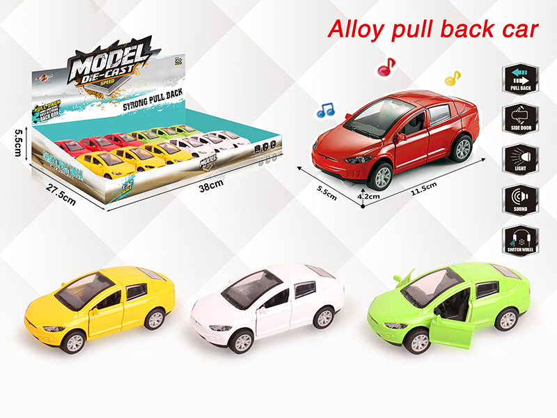 1:32 Tesla Pull Back Alloy Open Door Car With Light And Music(12PCS)