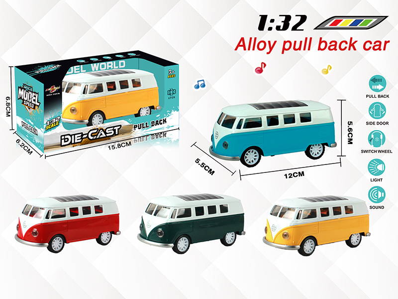 1:32 Volkswagen Bus Pull Back Alloy Car With Light And Music,Can Open The Doors