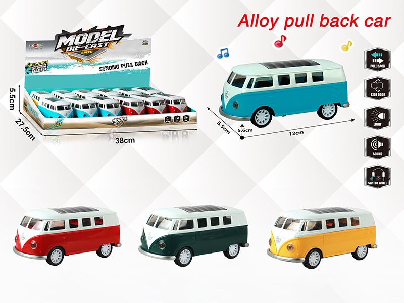 1:32 Volkswagen Bus Pull Back Alloy Open Door Car With Light And Music(12PCS)