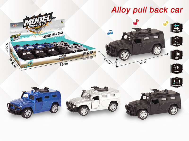 1:32 Alloy Pull Back Russian Military Truck With Light And Music(Can Open The Doors)12PCS