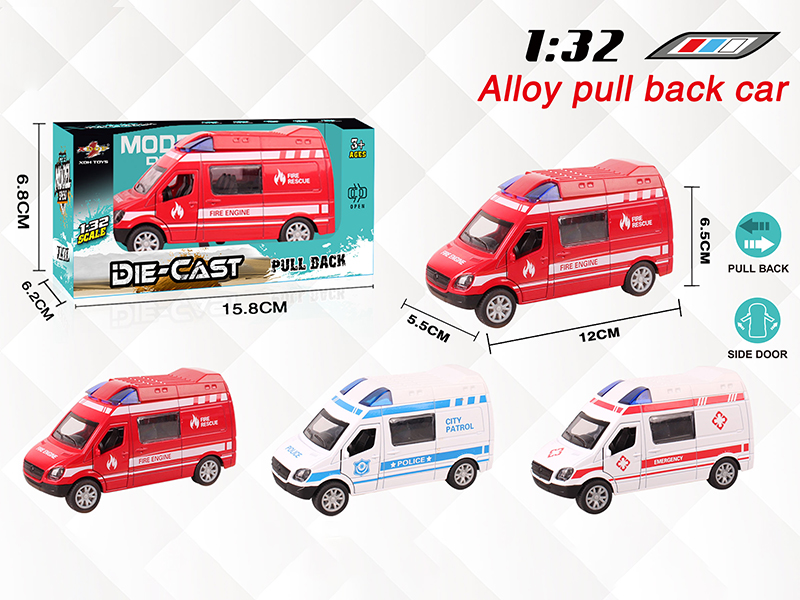 1:32 Open Doors Alloy Pull Back Business Car(Fire Control/Police/Medical)