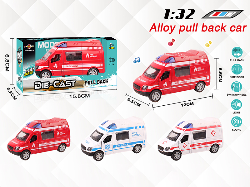 1:32 Alloy Pull Back Business Car With Light And Music,Can Open The Doors(Fire Control/Police/Medical)