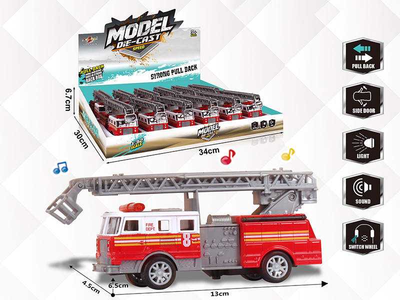 1:32 Pull Back Alloy Fire Engine With Light And Music 12PCS