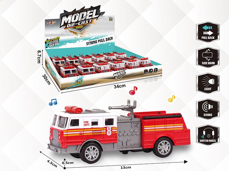 1:32 Pull Back Alloy Fire Engine With Light And Music,Can Open The Doors 12PCS
