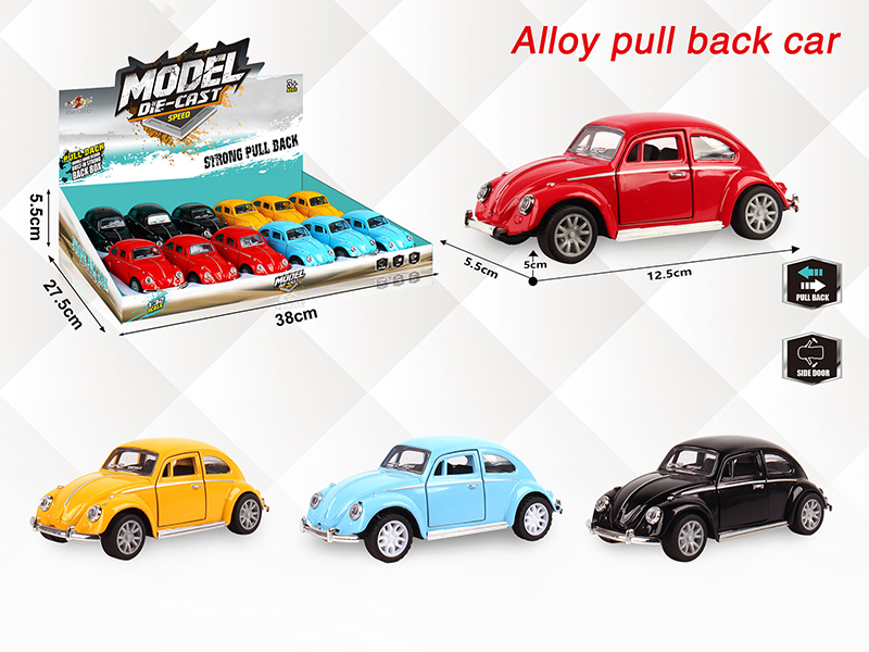 1:32 Volkswagen Beetle Pull Back Alloy Car (Can Open The Doors)12PCS