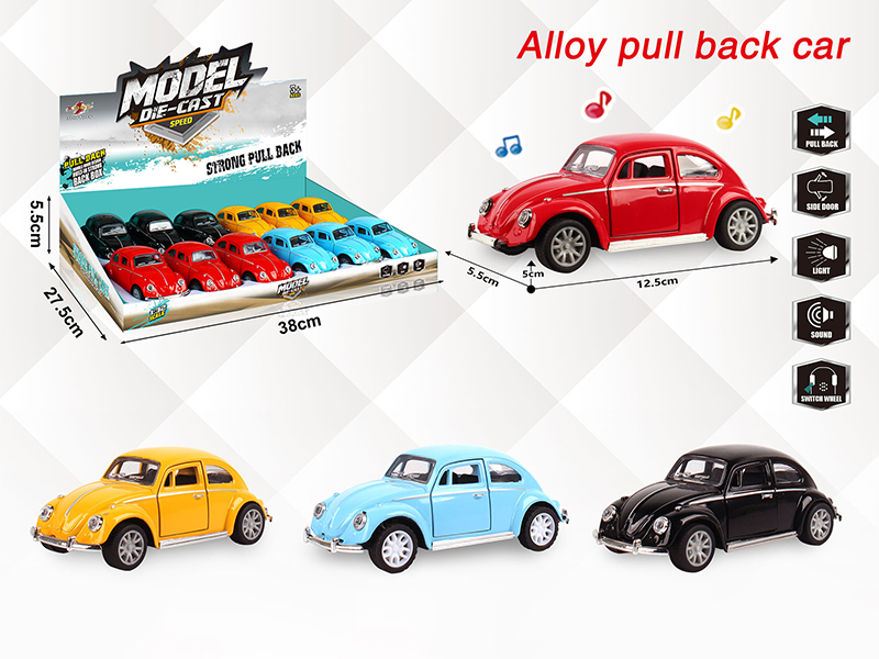 1:32 Volkswagen Beetle Pull Back Alloy Car With Light And Music,Can Open The Doors 12PCS