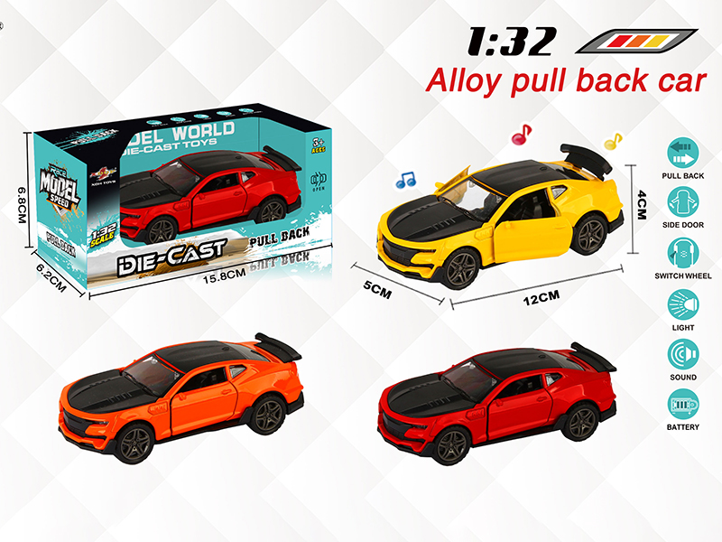 1:32 Chevrolet Camaro Pull Back Alloy Open Door Car With Light And Music