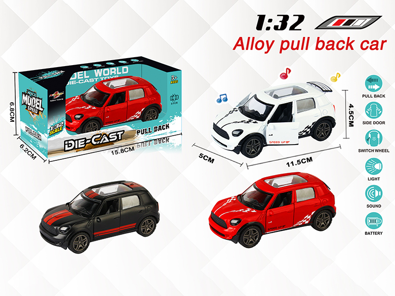 1:32 BMW Mini Cooper Pull Back Alloy Open Door Car With Light And Music