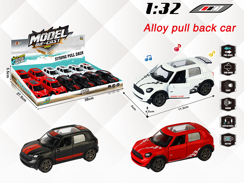 1:32 BMW Mini Cooper Pull Back Alloy Open Door Car With Light And Music 12PCS