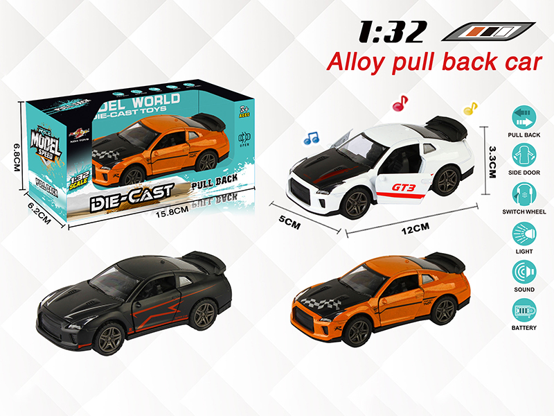 1:32 Nissan GTR Pull Back Alloy Open Door Car With Light And Music