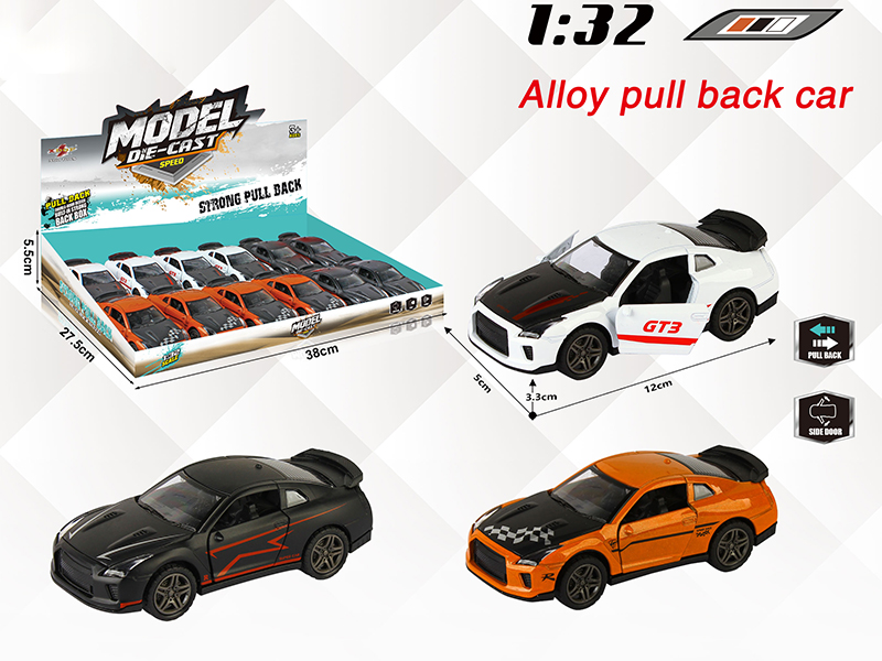 1:32 Nissan GTR Pull Back Alloy Open Door Car 12PCS