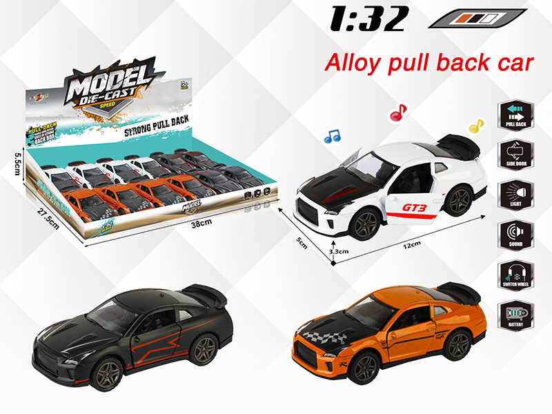 1:32 Nissan GTR Pull Back Alloy Open Door Car With Light And Music 12PCS