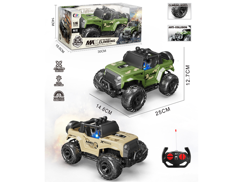 1:16 4Ch R/C Military Wrangler Off Road Vehicle With Light