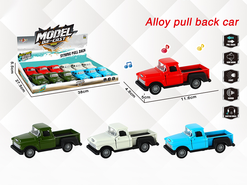 1:32 Open Doors Alloy Pull Back Classic Car Pickup With Light And Music(12pcs)