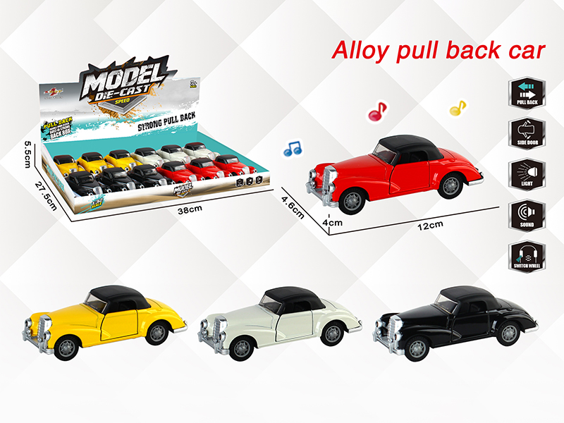 1:32 Benz Open Doors Alloy Pull Back Vintage Car With Light And Music(12PCS)