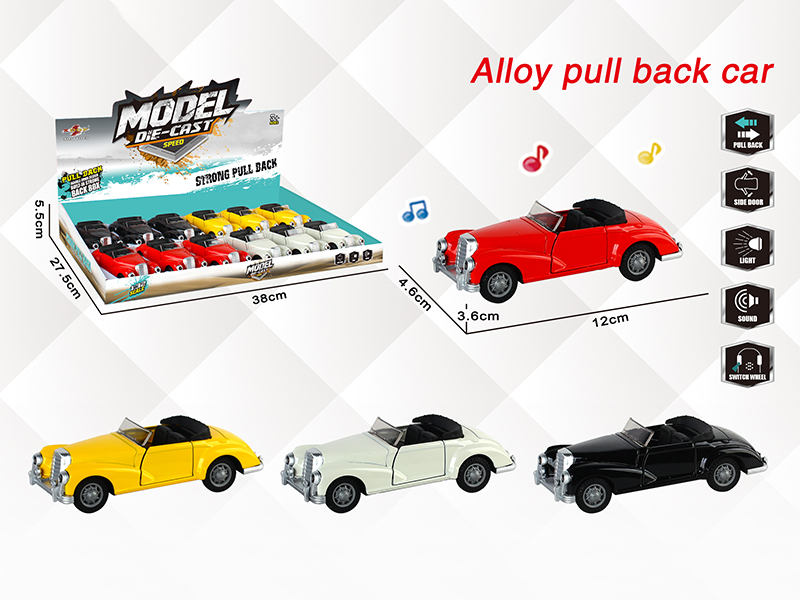 1:32 Benz Convertible Car Open Doors Alloy Pull Back Vintage Car With Light And Music(12PCS)