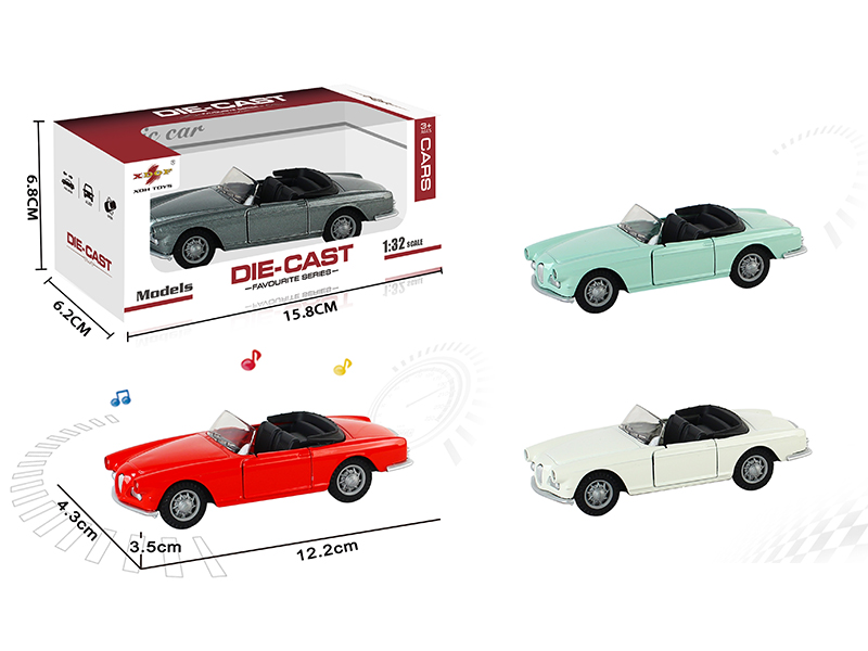 1:32 BMW Convertible Car Open Doors Alloy Pull Back Vintage Car With Light And Music