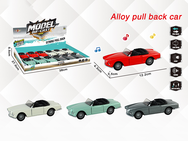 1:32 BMW Convertible Car Open Doors Alloy Pull Back Vintage Car With Light And Music(12PCS)