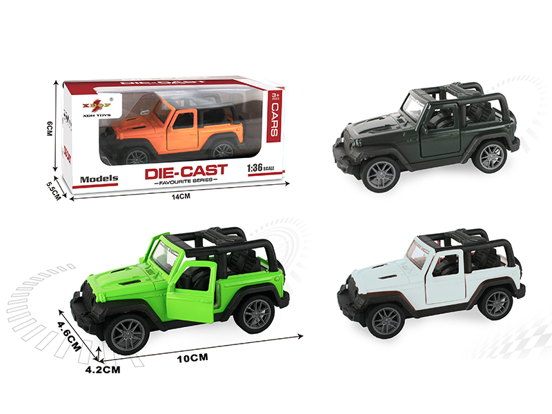 1:36 Open Doors Alloy Pull Back Wrangler Convertible Car