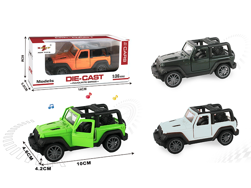 1:36 Open Doors Alloy Pull Back Wrangler Convertible Car With Light And Music