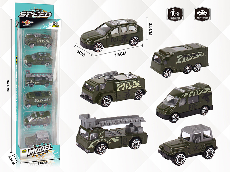 1:64 Slide Alloy Military Truck(6pcs)
