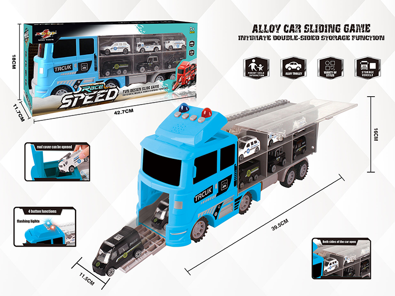 Multifunctional Slide Container Car Alloy Car Storage Box(With Light And Music)Blue