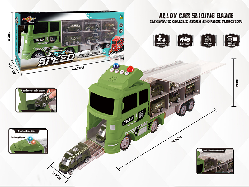 Multifunctional Slide Container Car Alloy Car Storage Box(With Light And Music)Green