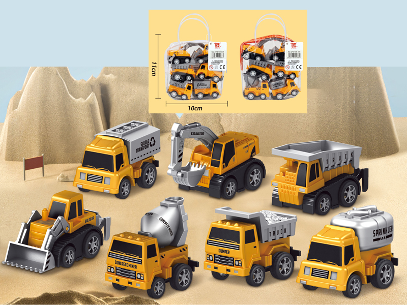 6PCS Simulated Pull Back Engineering Vehicle