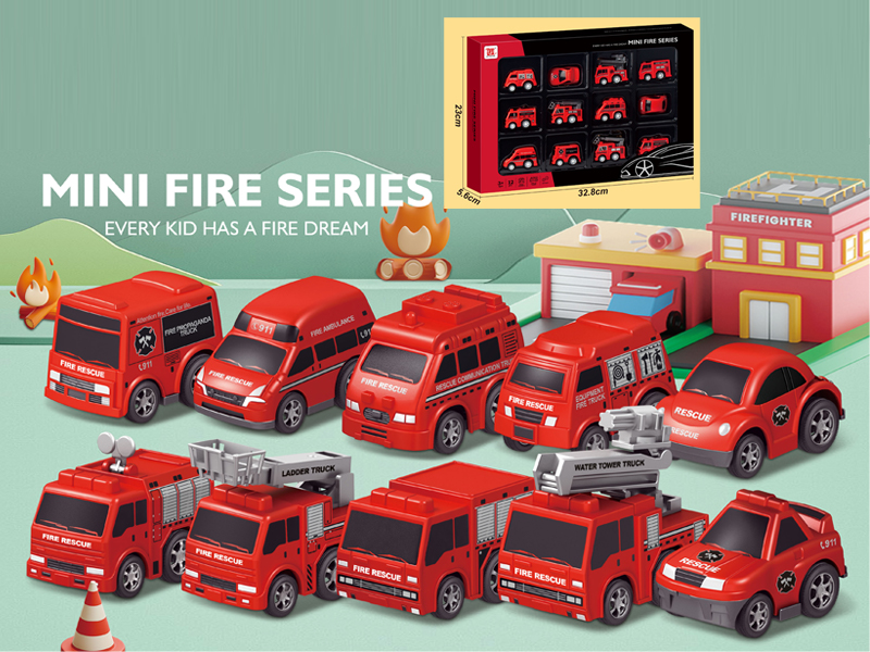 12PCS Pull Back Fire Trucks