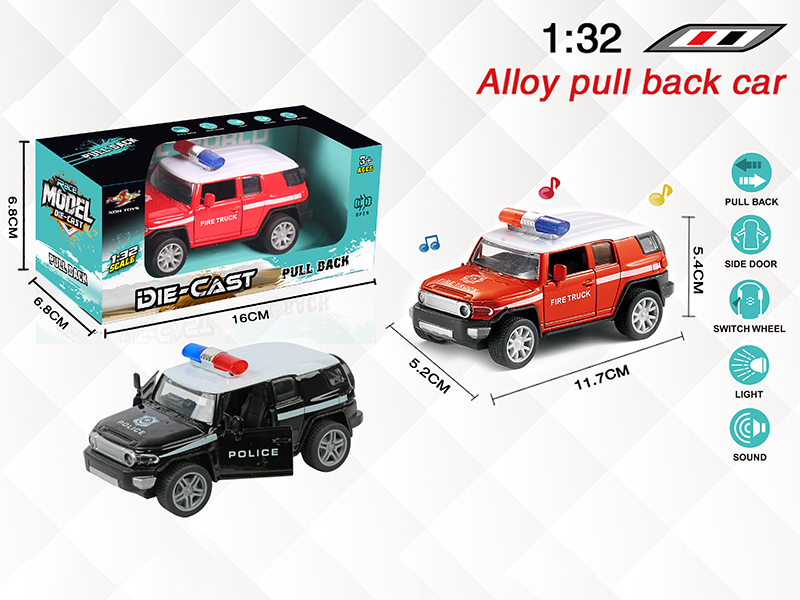 1:32 FJ Cruiser Alloy Open Doors Pull Back Police Car With Light And Music