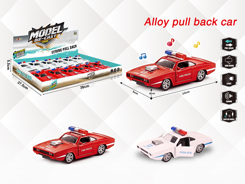 1:32 Dodge Alloy Open Doors Pull Back Police Car With Light And Music(12PCS)
