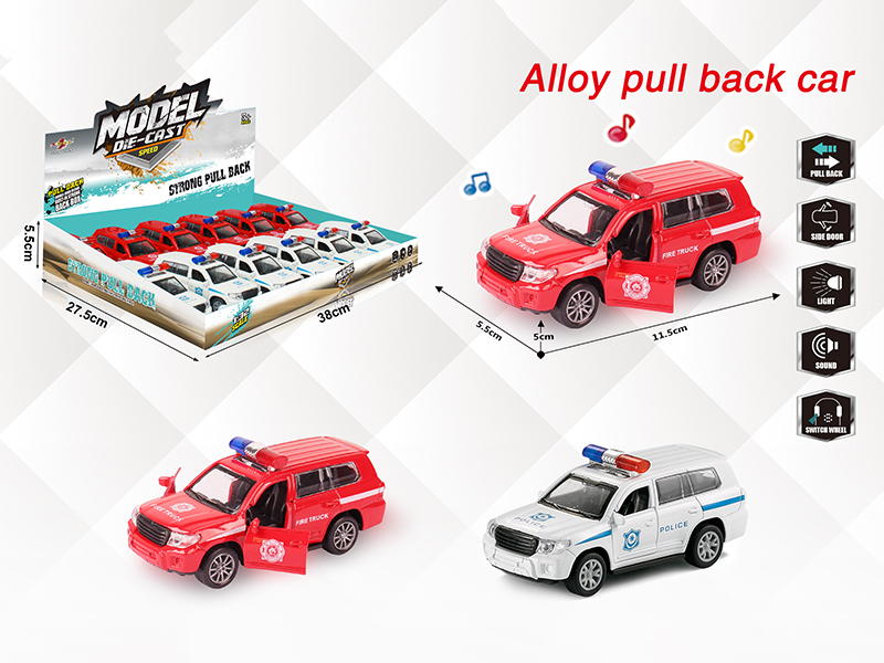 1:32 TOYOTA Land Cruiser Alloy Open Doors Pull Back Police Car With Light And Music(12PCS)