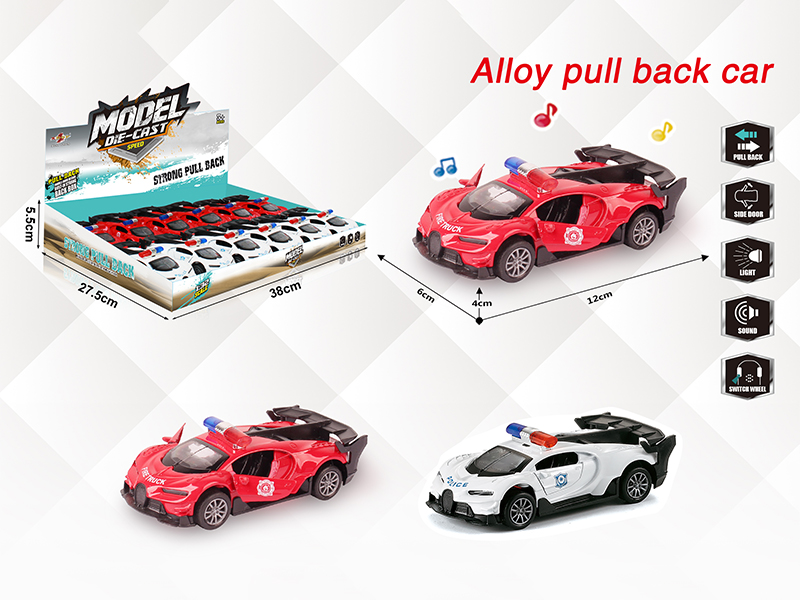 1:32 Bugatti Alloy Open Doors Pull Back Police Car With Light And Music(12PCS)