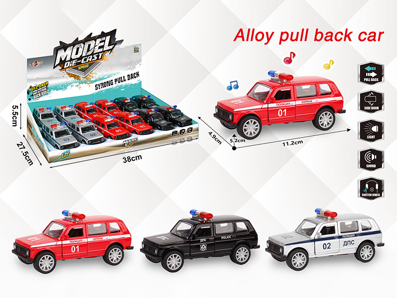 1:32 Alloy Open Doors Pull Back Russian Off-Road Police Car With Light And Music(12PCS)