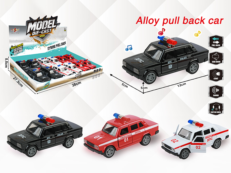 1:32 Alloy Open Doors Pull Back Lada Police Car With Light And Music 12PCS