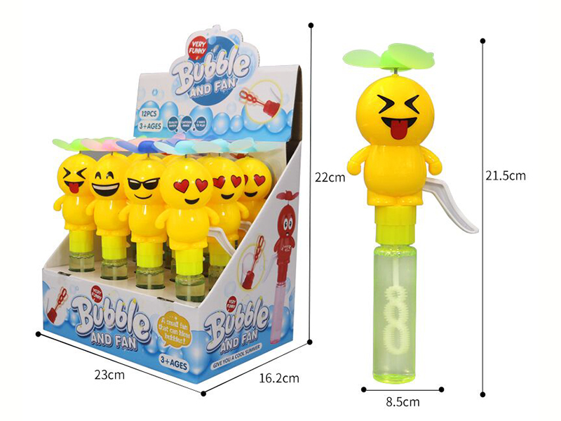 Smile Face Hand Pressure Fan Bubble Stick 12PCS