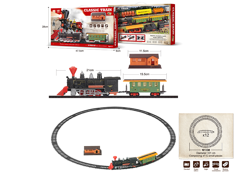 1:87 B/O Classical Train Track With Light And Music 16pcs