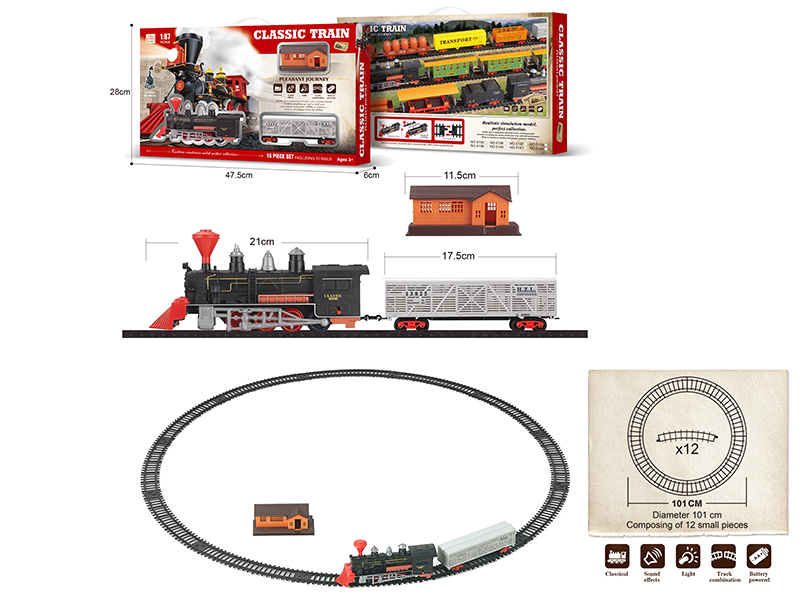 1:87 B/O Classical Train Track With Light And Music 16pcs