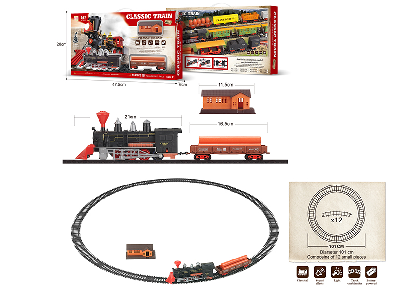 1:87 B/O Classical Train Track With Light And Music 16pcs
