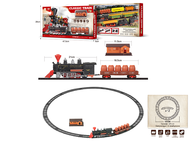 1:87 B/O Classical Train Track With Light And Music 16pcs