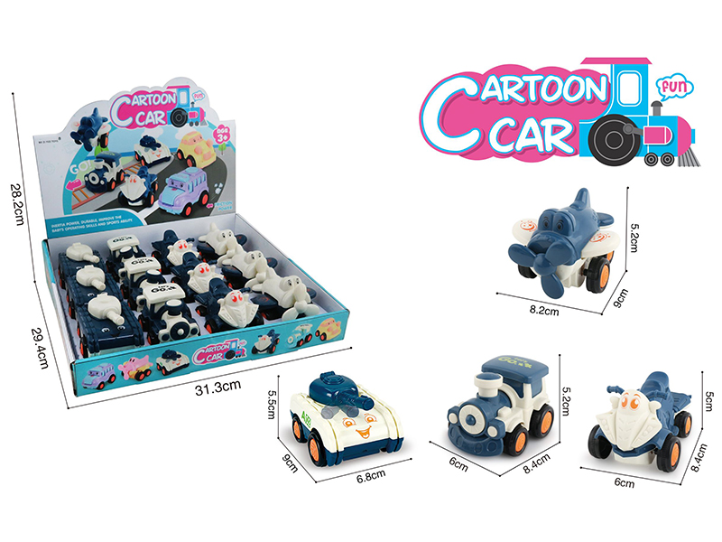 Friction Cartoon Train, Airplane,Motorcycle, Tank 12pcs