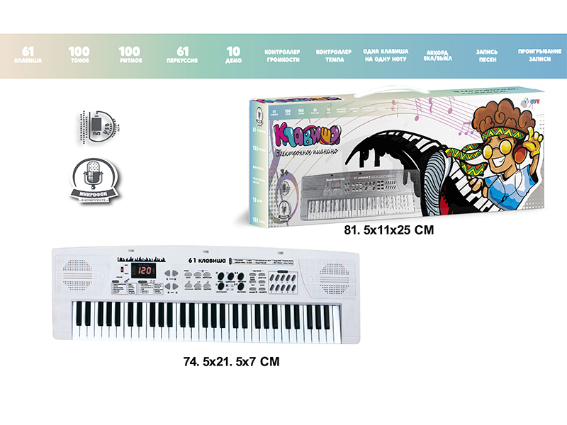 61 Keys Multifunctional Electronic Organ With Digital, USB Cable, Microphone (White)