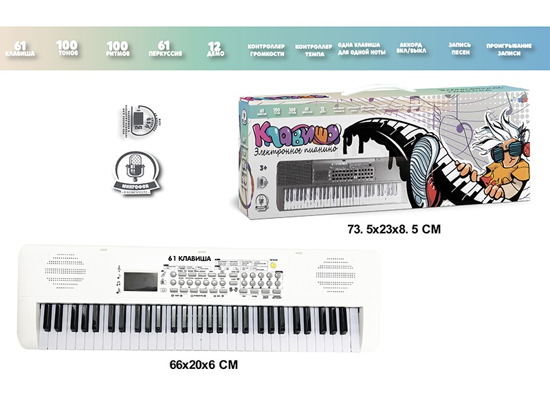 61 Keys Multifunctional Electronic Organ With Digital, USB Cable, Microphone (White)