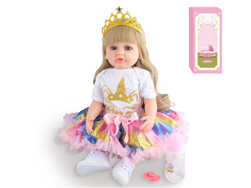 55Cm Simulation Soft Plastic Doll (Wig Cover) With Bottle+ Magnetic Pacifier+Diaper+Birth Card