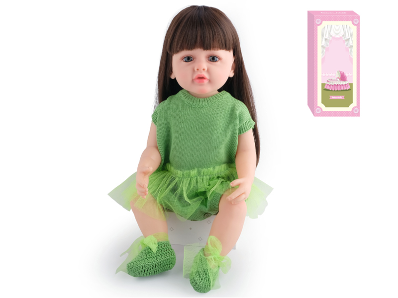 55Cm Simulation Soft Plastic Doll (Wig Cover) With Bottle+ Magnetic Pacifier+Diaper+Birth Card