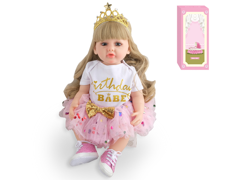 55Cm Simulation Soft Plastic Doll (Wig Cover) With Bottle+ Magnetic Pacifier+Diaper+Birth Card