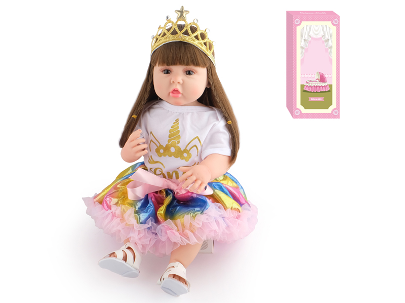 55Cm Simulation Soft Plastic Doll (Wig Cover) With Bottle+ Magnetic Pacifier+Diaper+Birth Card