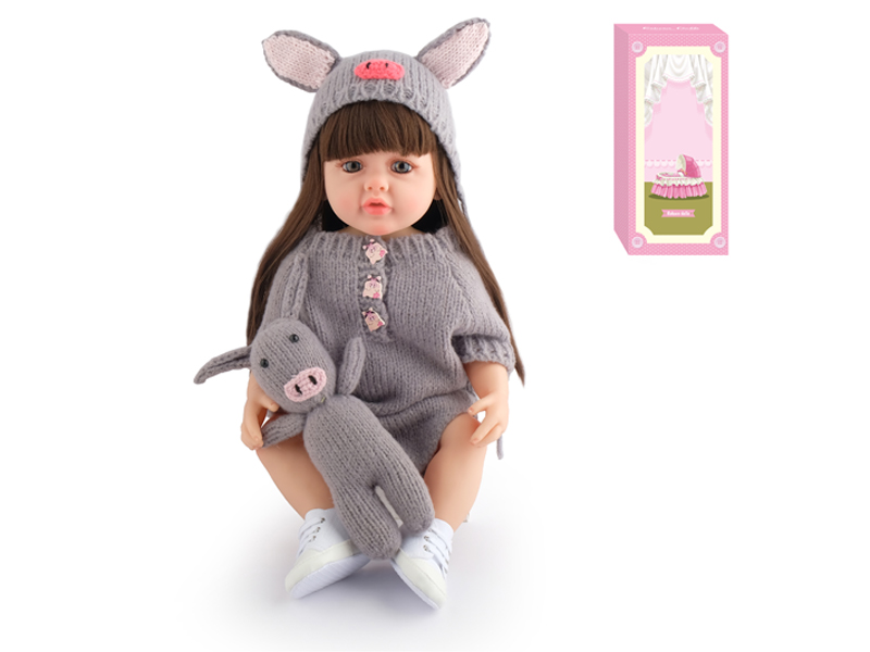 55Cm Simulation Soft Plastic Doll (Wig Cover) With Bottle+ Magnetic Pacifier+Diaper+Birth Card