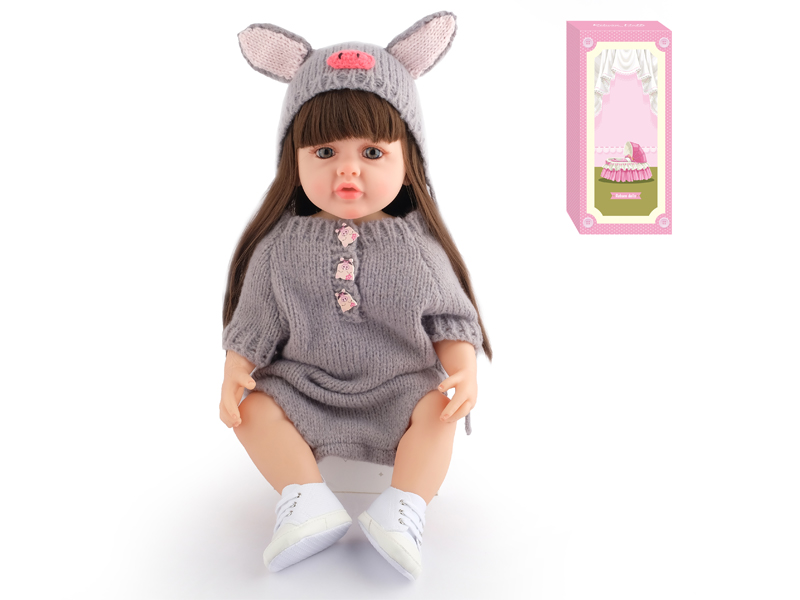 55Cm Simulation Soft Plastic Doll (Wig Cover) With Bottle+ Magnetic Pacifier+Diaper+Birth Card