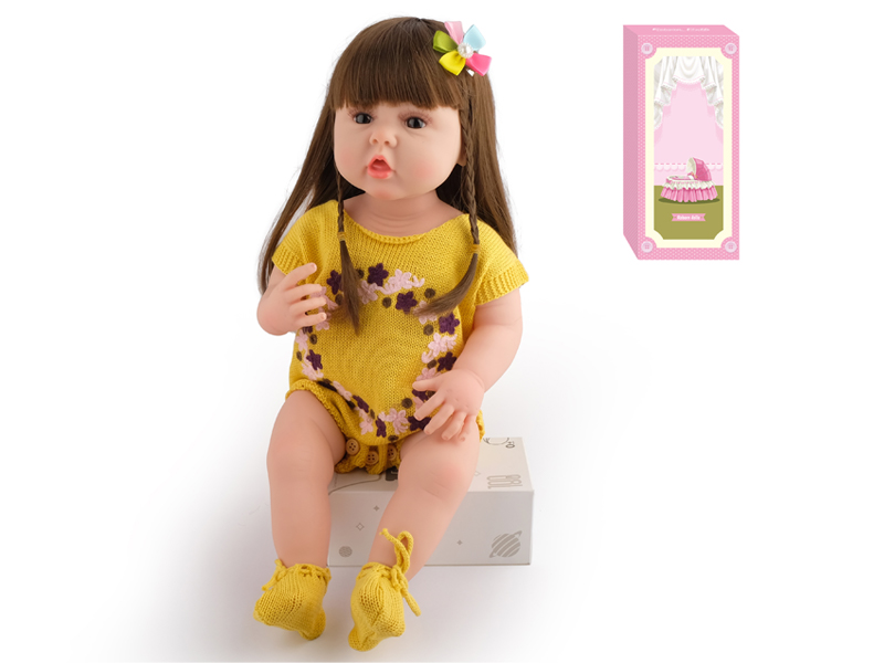 55Cm Simulation Soft Plastic Doll (Wig Cover) With Bottle+ Magnetic Pacifier+Diaper+Birth Card